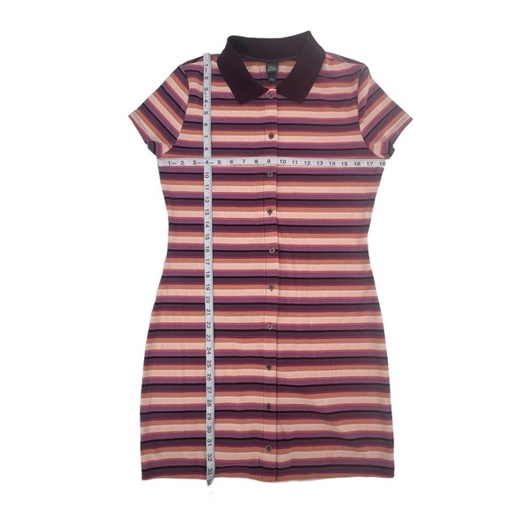 wild fable Purple Striped Button Up Pointed Collar Dress Size Large Women’s - Picture 4 of 5